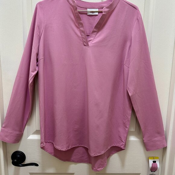 New Rev3 Tunic Blouse Women's Size S Pink Center Back Pleat Stretch Office Work - Picture 11 of 12